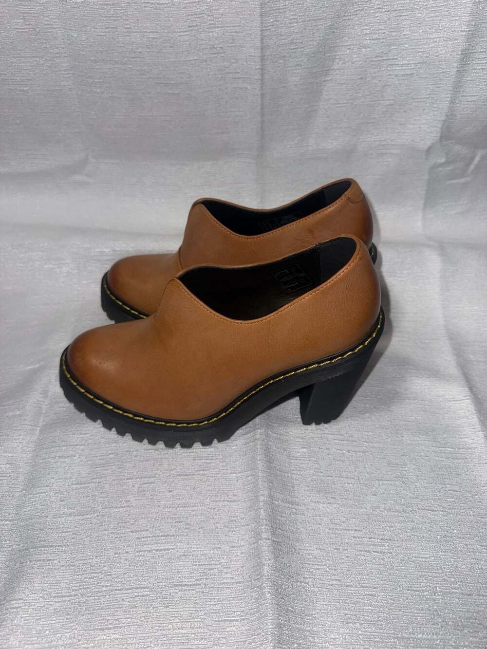 Dr. Martens Cordelia Tan Brown Leather Gusset Slip-On Platform Heels - Picture 2 of 4